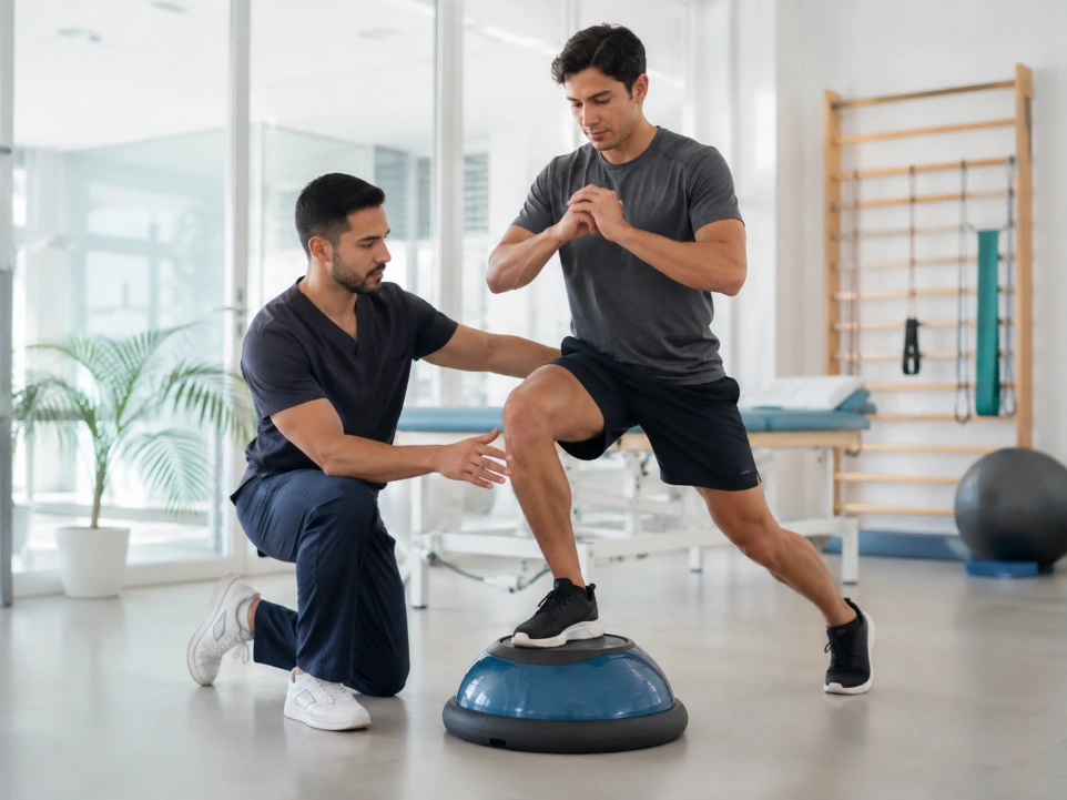 Fisioterapia deportiva durante un ejercicio de control y estabilidad